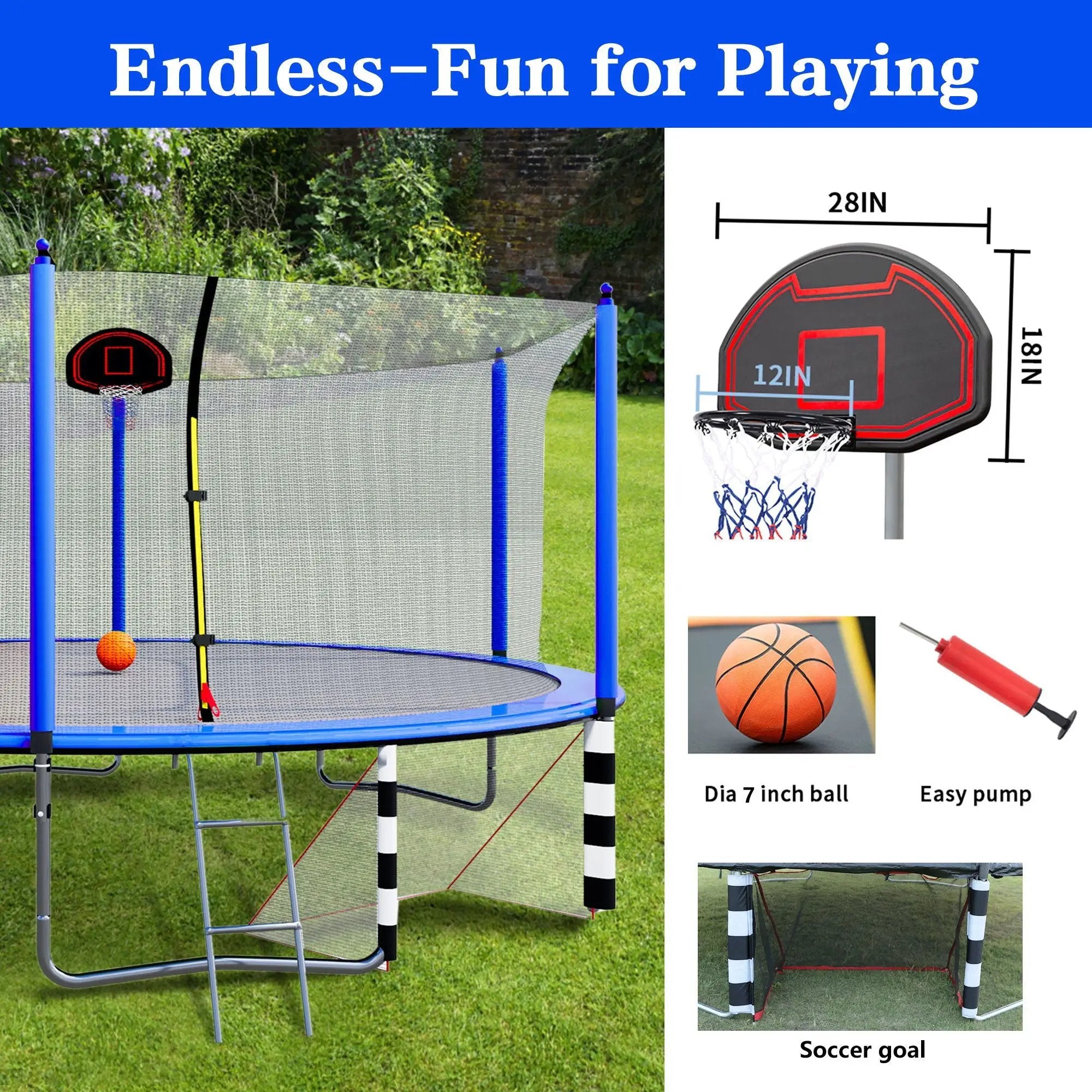 16Ft Trampoline With Basketball Hoop Pump And Ladder (Inner Safety Enclosure) With Soccer Goal by HouseOfZazla