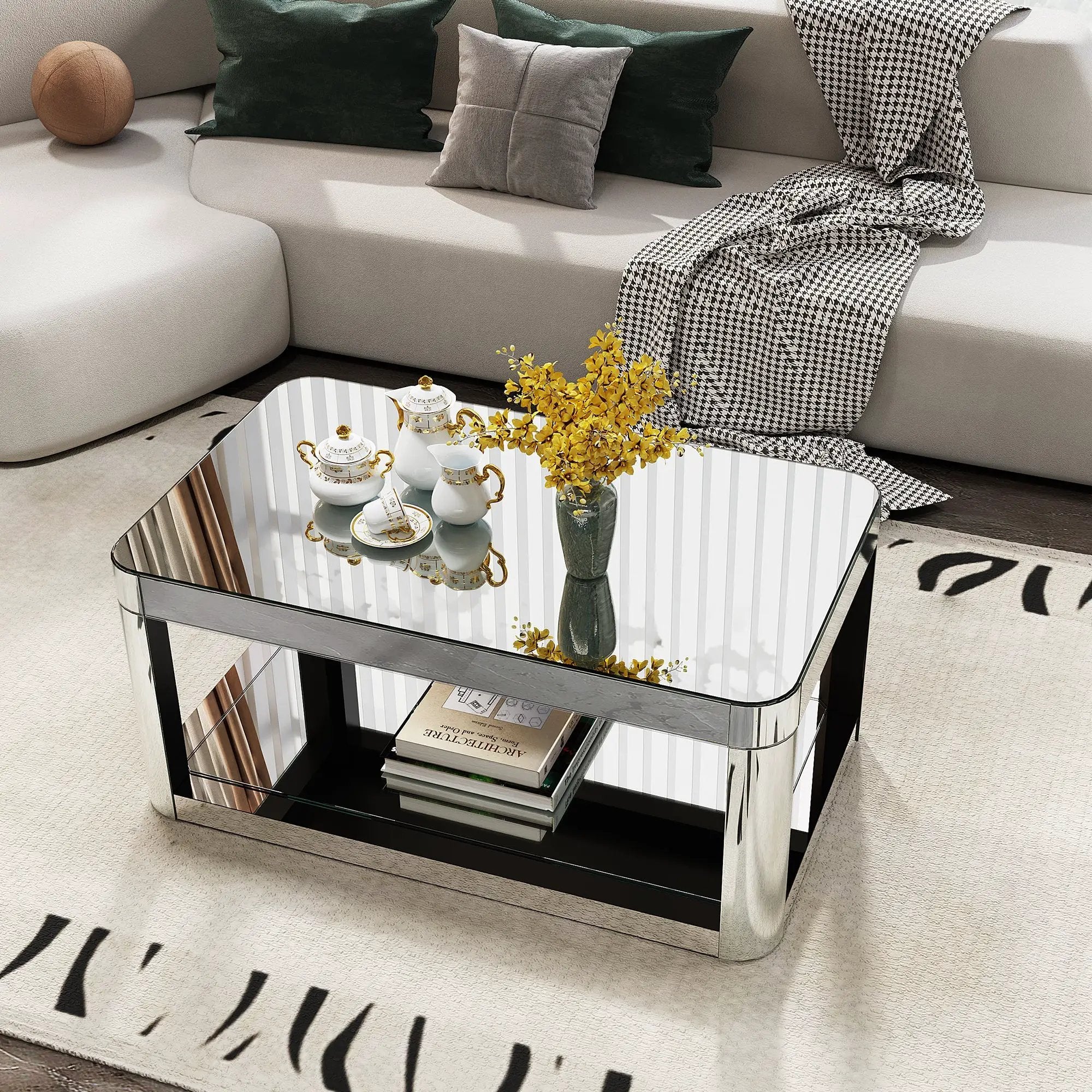 Baked Curved Mirror Coffee Table for Living Room by HouseOfZazla