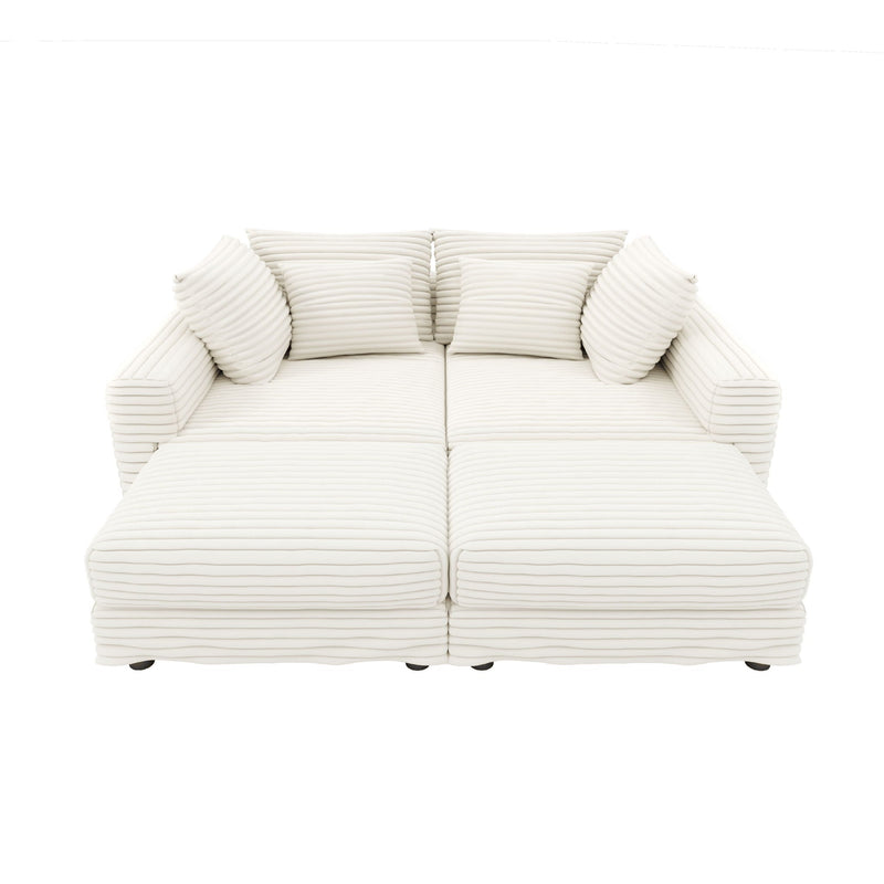 Deep Seat Convertible Sofa With Soft Pillows And Ottomans
