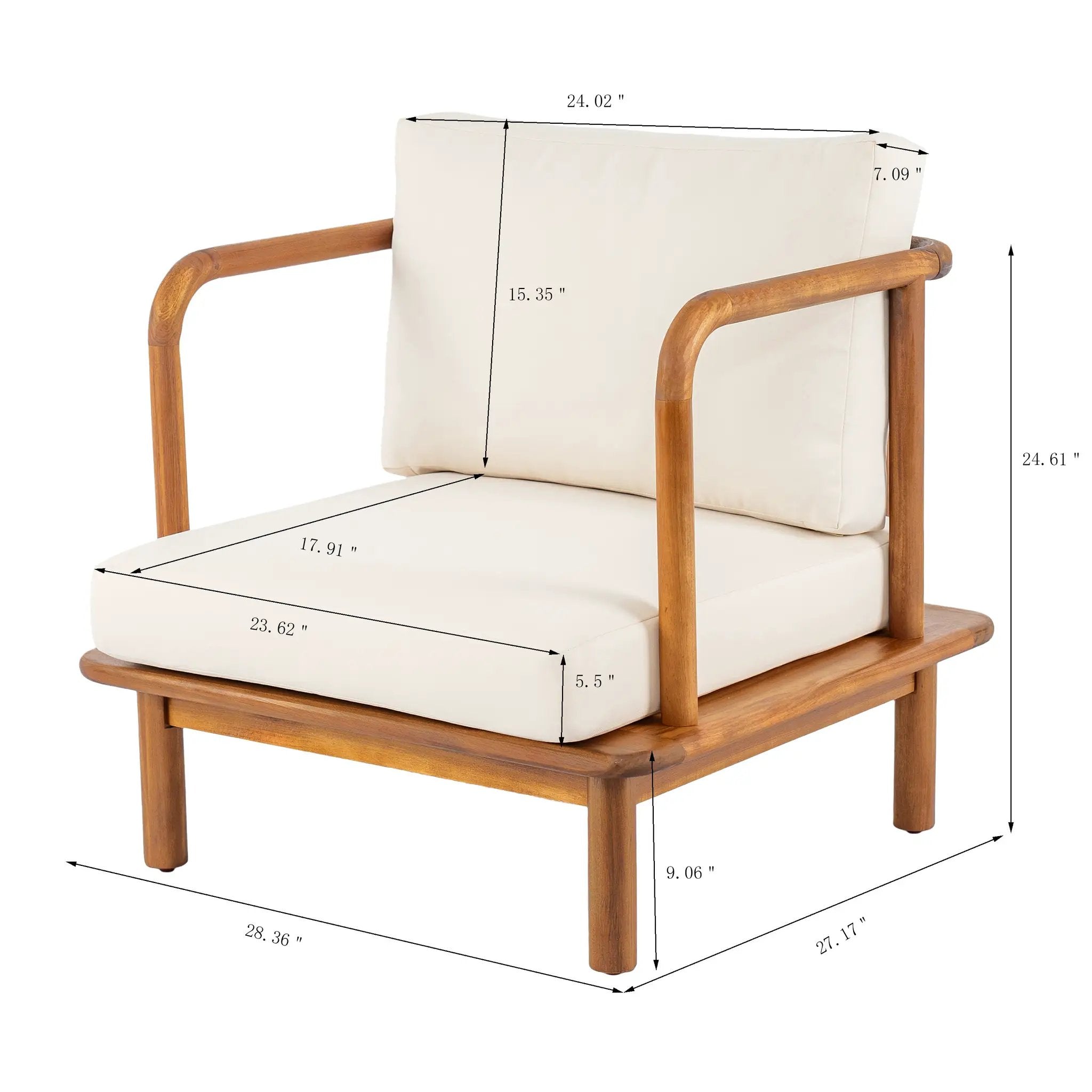 Canape 4-Pieces Acacia Conversation Set with Cream Cushion, Teak by HouseOfZazla
