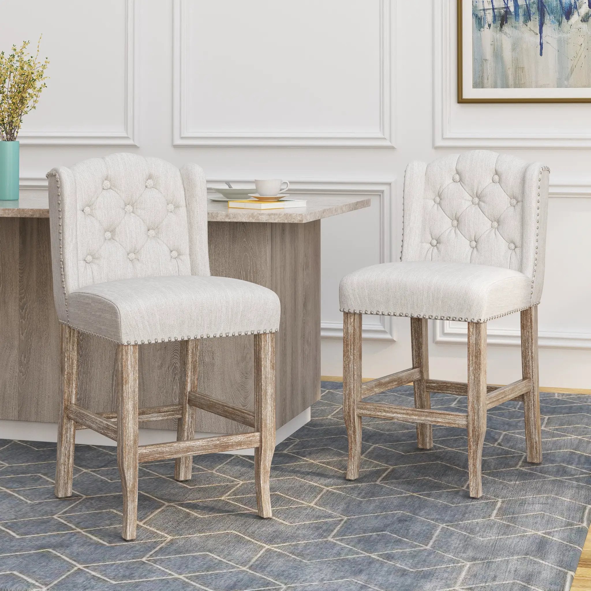 26.78'' Seat Height Vienna Contemporary Fabric Tufted Wingback Counter Stools, Set of 2 by HouseOfZazla