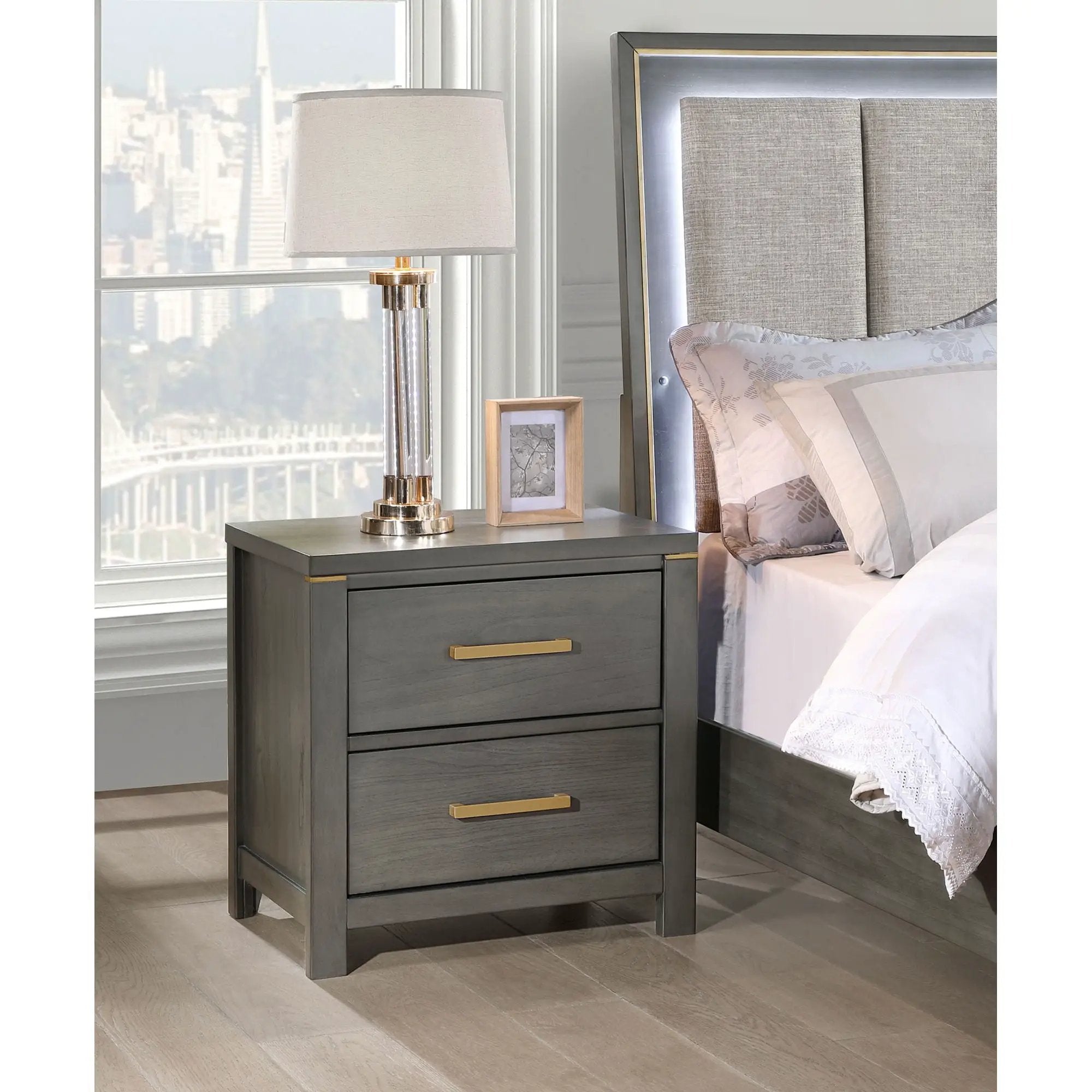 Herndon - 2 Drawer Nightstand With USB Port, Storage Furniture - Gray by HouseOfZazla