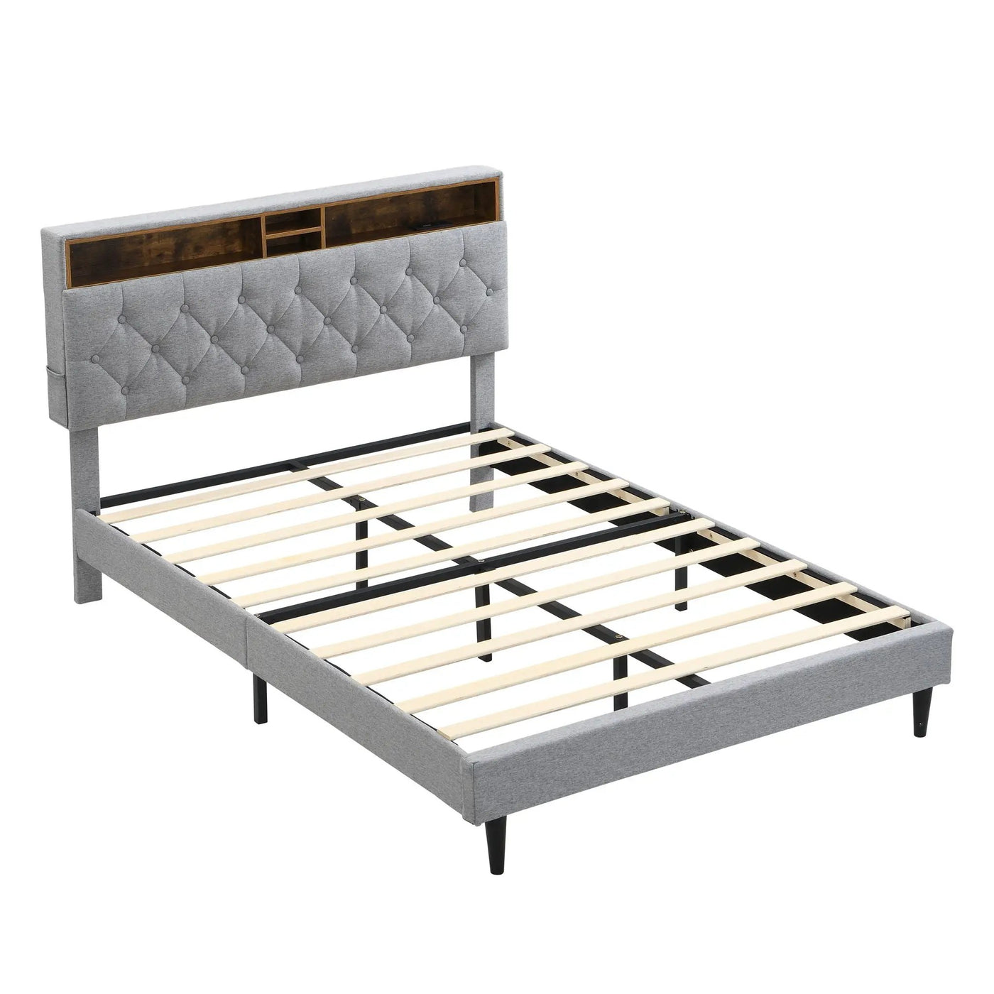 Modern Upholstered Platform Bed Frame With Button Tufted Headboard And USB Ports by Unique Piece Furniture