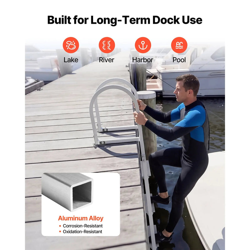 Removable Dock Ladder, 4 Steps, Aluminum Alloy Pontoon Boat Swim Ladder by HouseOfZazla