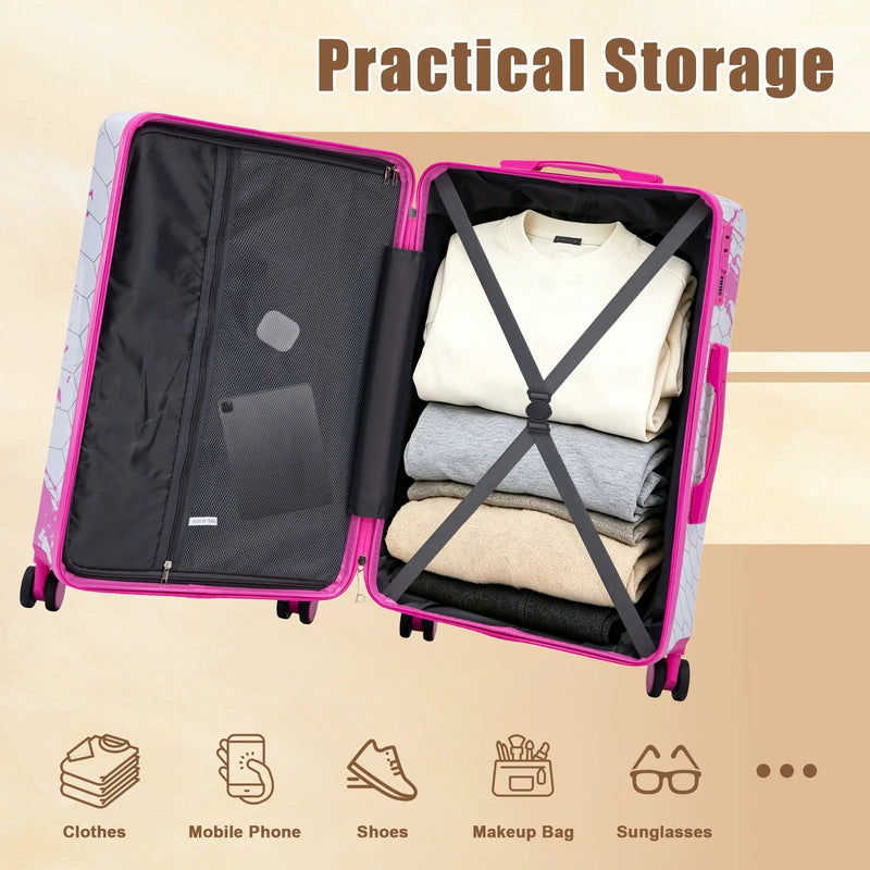 3-Piece Spinner Wheel Luggage Set (20"/24"/28") in Pink by HouseOfZazla