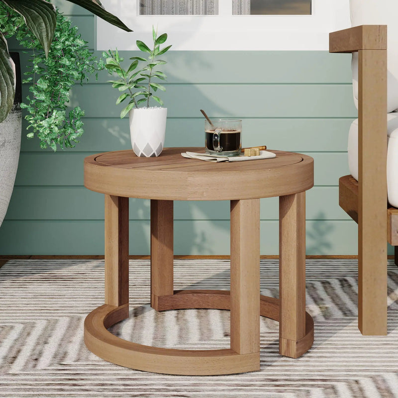 Outdoor Acacia Wood Side Table, Solid Side Table For Patio, Pool, Porch - Brown Wash by HouseOfZazla