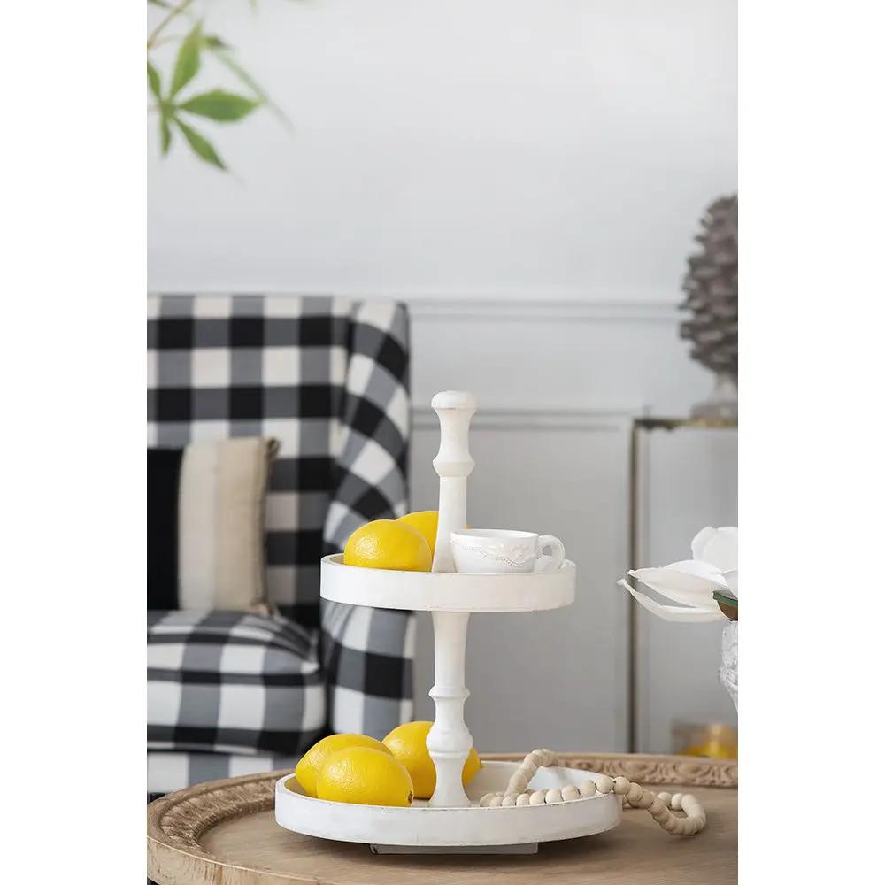 Two Tiered Round Wooden Tray - White by Unique Piece Furniture