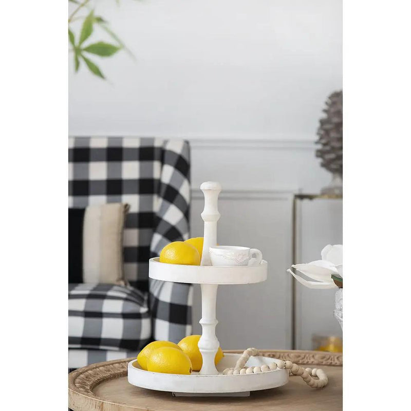 Two Tiered Round Wooden Tray - White by Unique Piece Furniture
