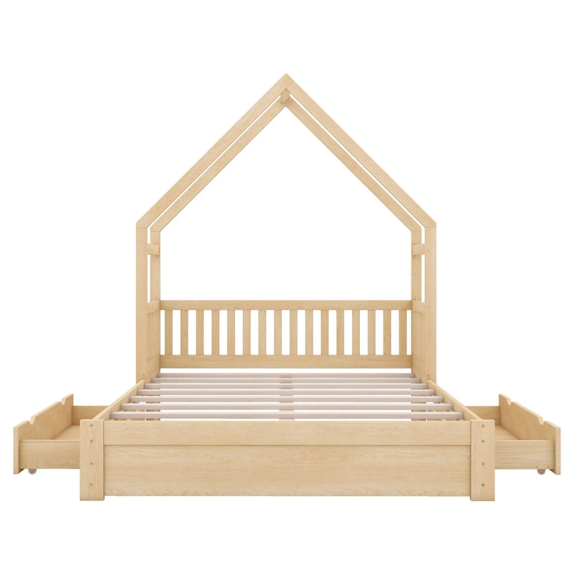 House Style Platform Bed With Guardrail And 2 Drawers by Unique Piece Furniture