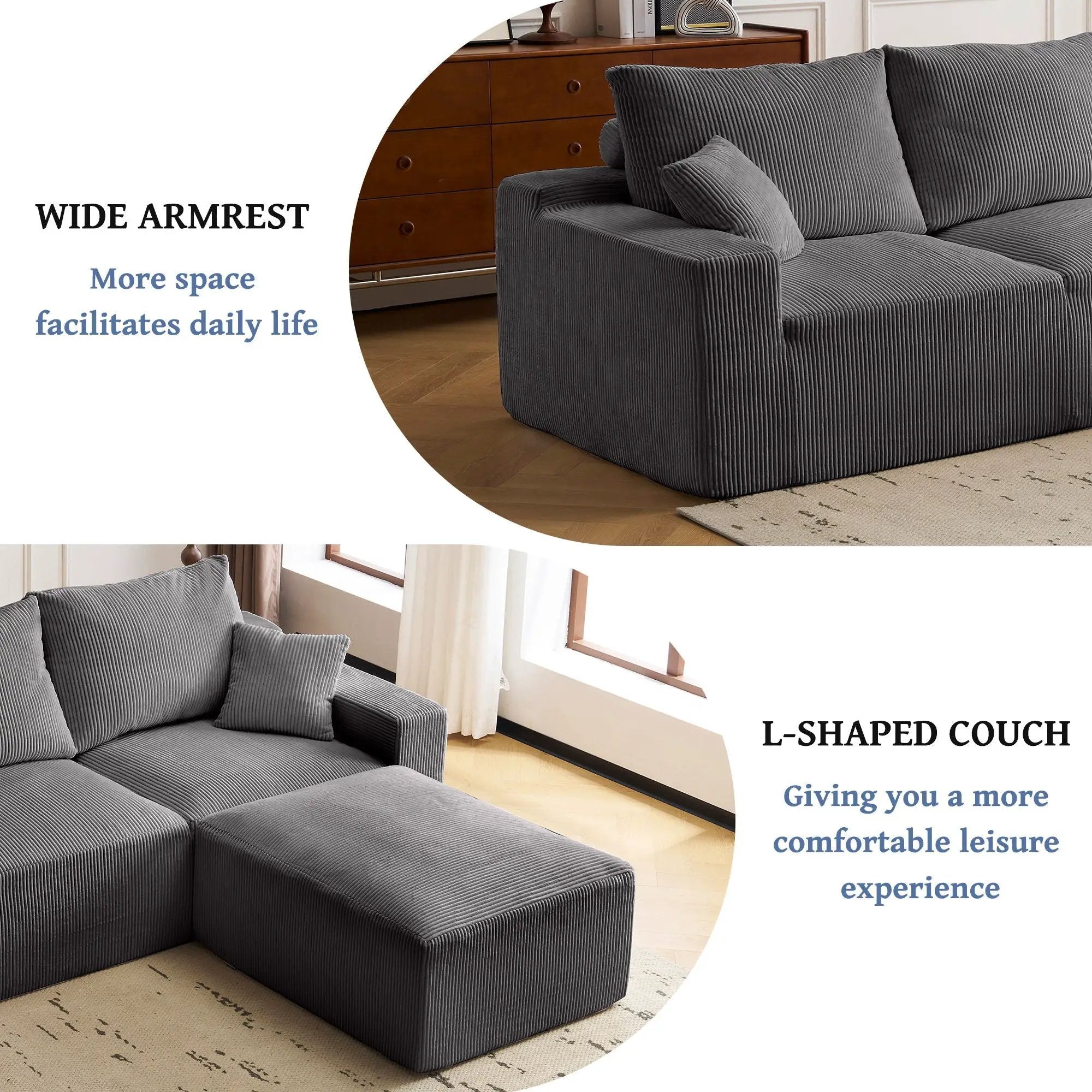 L Shaped Sectional Sofa, Full Compression 3 Seater Cloud Couch With Chaise by Unique Piece Furniture