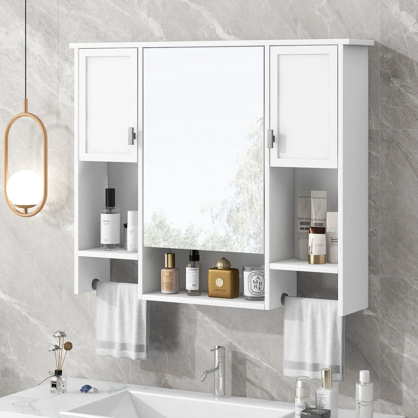 Wall Mounted Bathroom Storage Cabinet With Mirror, Medicine Cabinet With Towel Bar by Unique Piece Furniture
