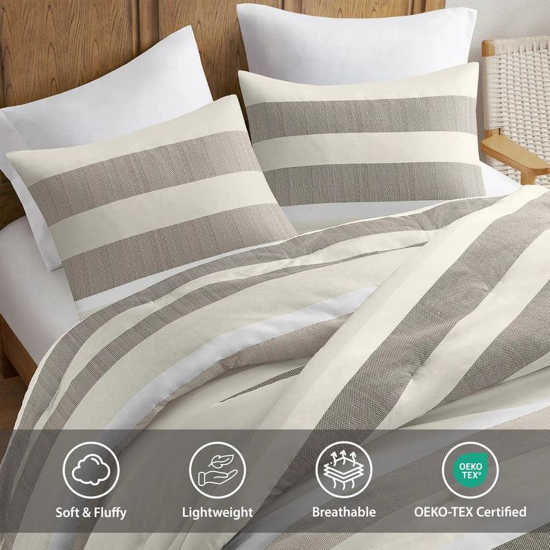 3-Piece King/Cal King Stripe Textured Print Comforter Set by HouseOfZazla
