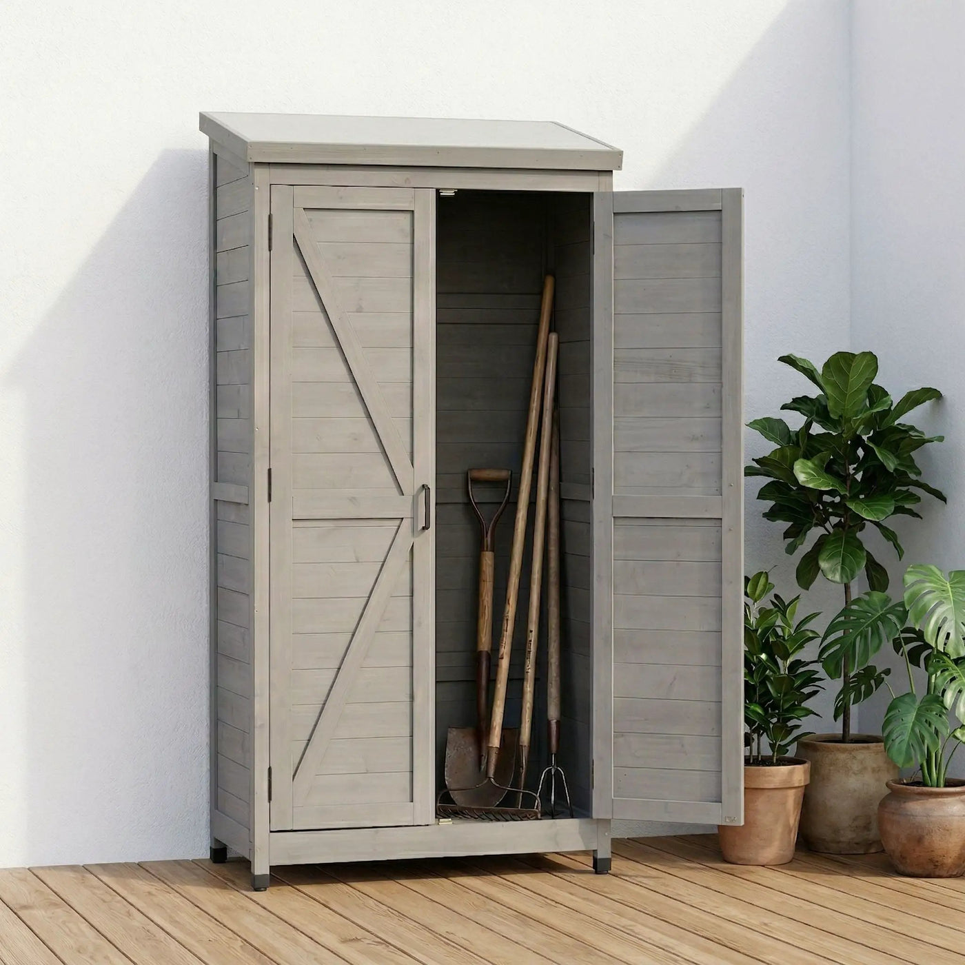 Outdoor Storage Shed With Vertical Tool Cabinet For Backyard by HouseOfZazla