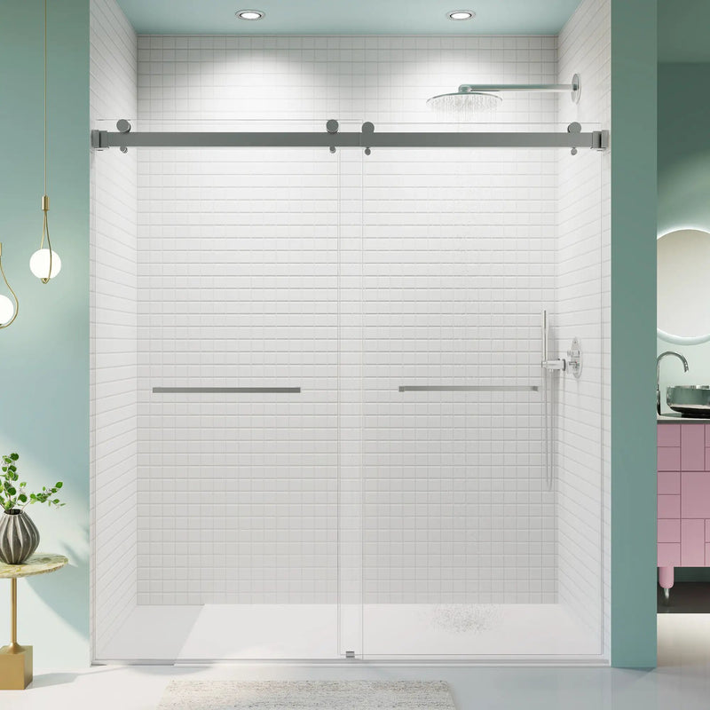 Frameless Double Sliding Soft-Close Shower Door, 3 / 8" (10Mm) Thick SGCC Tempered Glass Door, Matte by HouseOfZazla