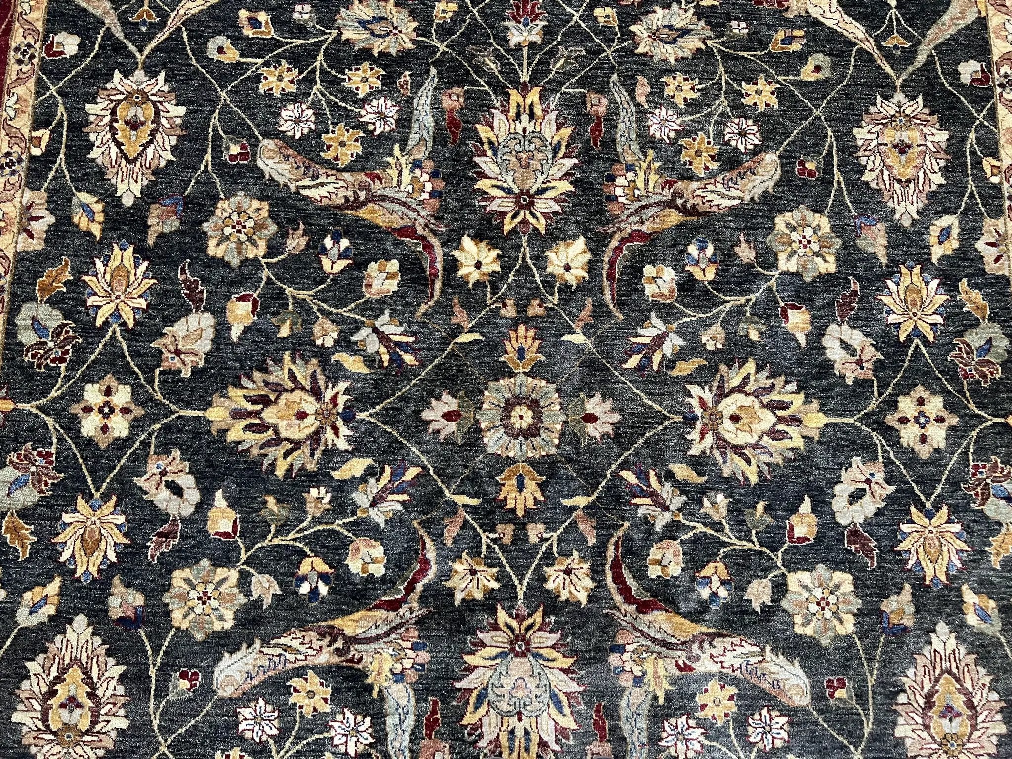 Pak Persian Mahal Rug 9x12, Allover Floral Pakistani Oriental Carpet 9 x 12, Wool Hand Knotted Area Rug, Dark Slate Gray-Black and Maroon by Jewel Rugs