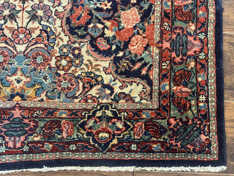 Antique Persian Rug 4x5, Navy Blue 1920s Carpet, Wool, Rare, Fine, Persian Hamadan Bidjar Carpet by Jewel Rugs
