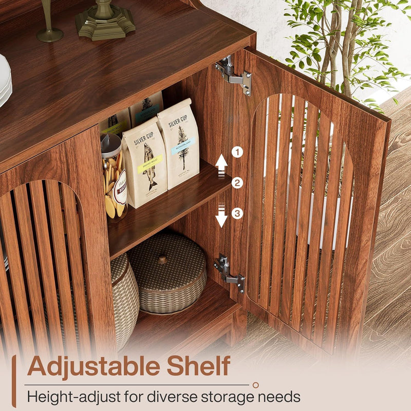 Sideboard Buffet Cabinet With 4 Doors & Shelves, Credenza Table For Dining Room - Brown by HouseOfZazla