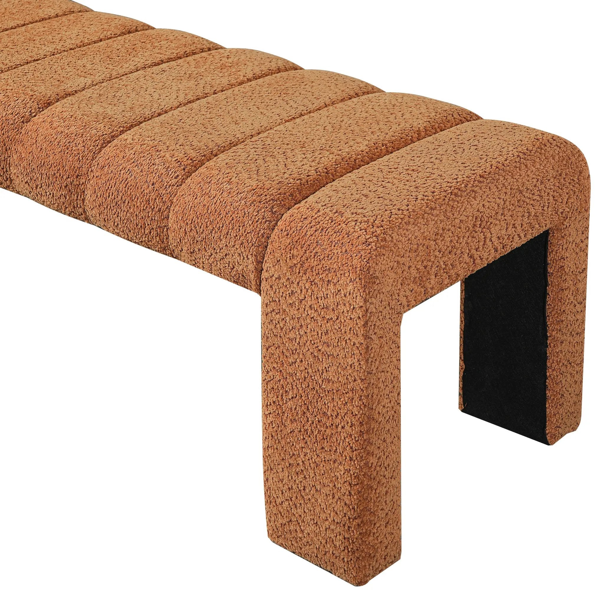 63-Inch Modern Minimalist Multi-Functional Boucle Bench in Orange by HouseOfZazla