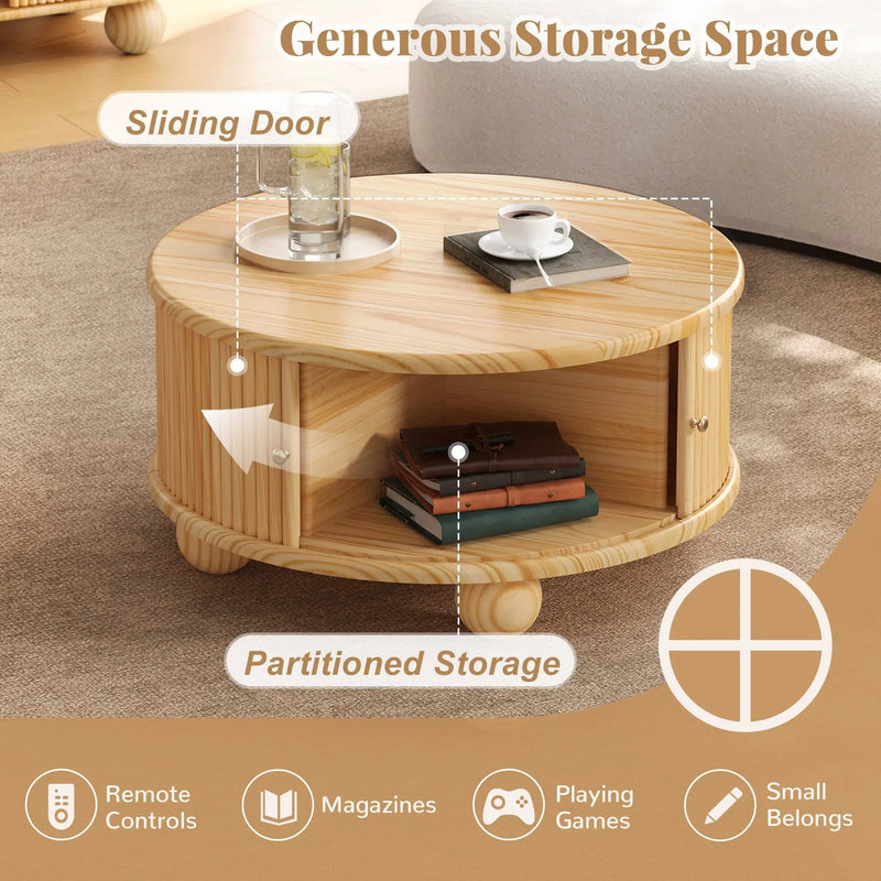 Round Fluted Coffee Table with Storage by HouseOfZazla