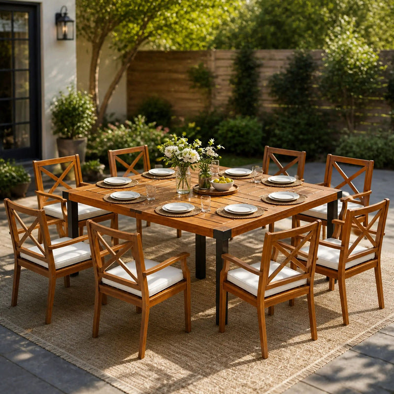 9-Piece Acacia Wood Outdoor Patio Dining Set by HouseOfZazla
