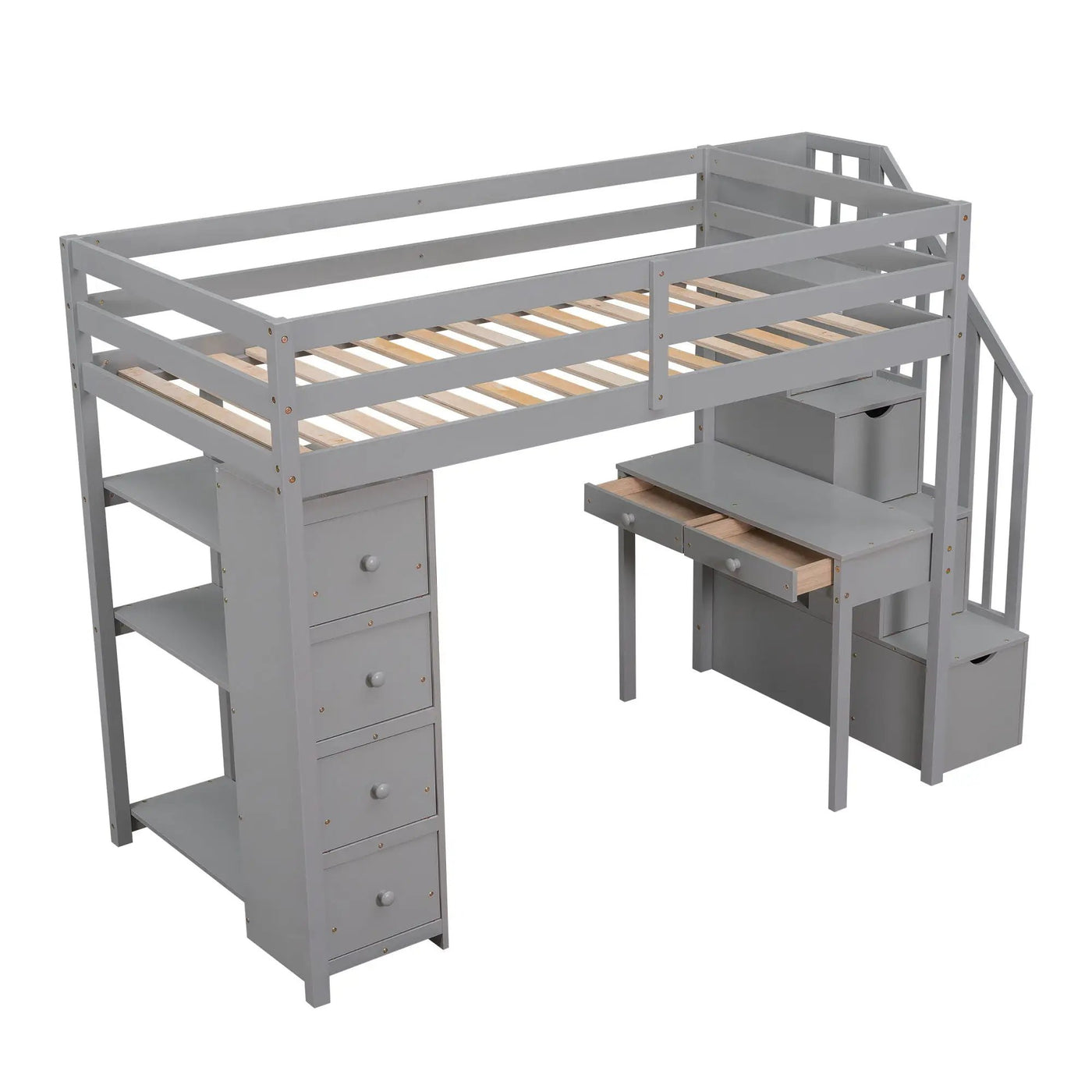 Loft Bed With Storage Drawers, Desk And Stairs With Shelves by Unique Piece Furniture