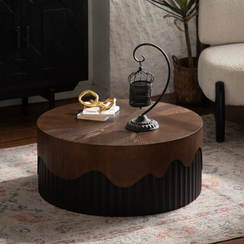 30.31" Round Coffee Table - Handcrafted Wooden Tea Table by HouseOfZazla