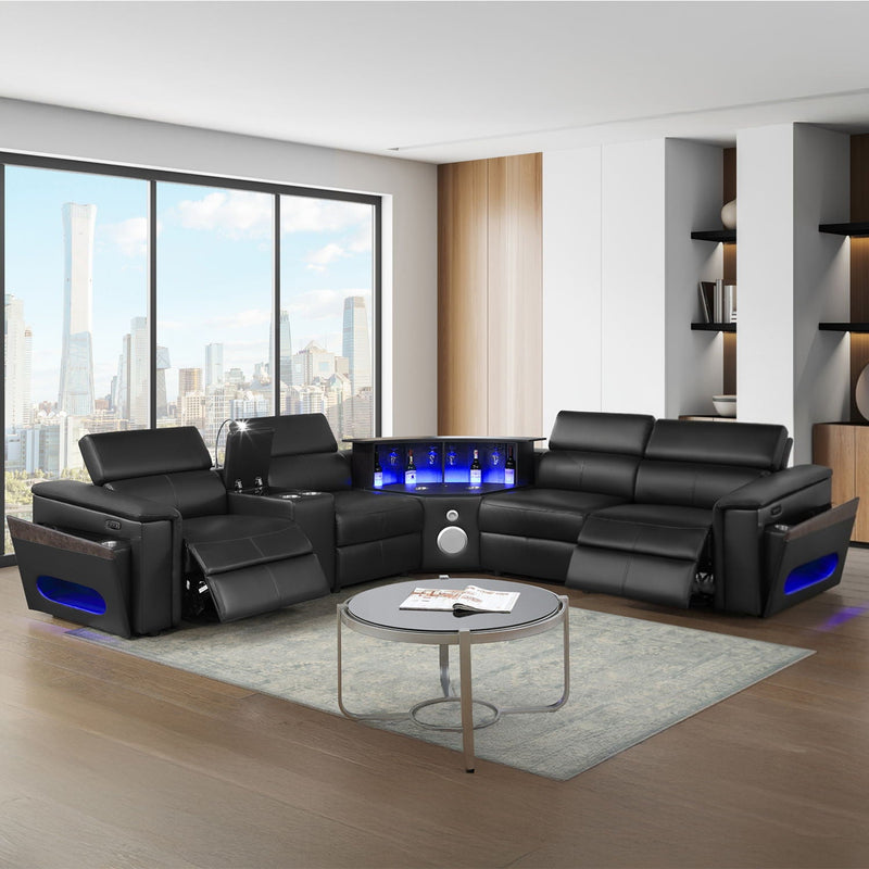 Nova - Sectional With Bluetooth Speaker, LED And Lifting Wine Cabinet by HouseOfZazla