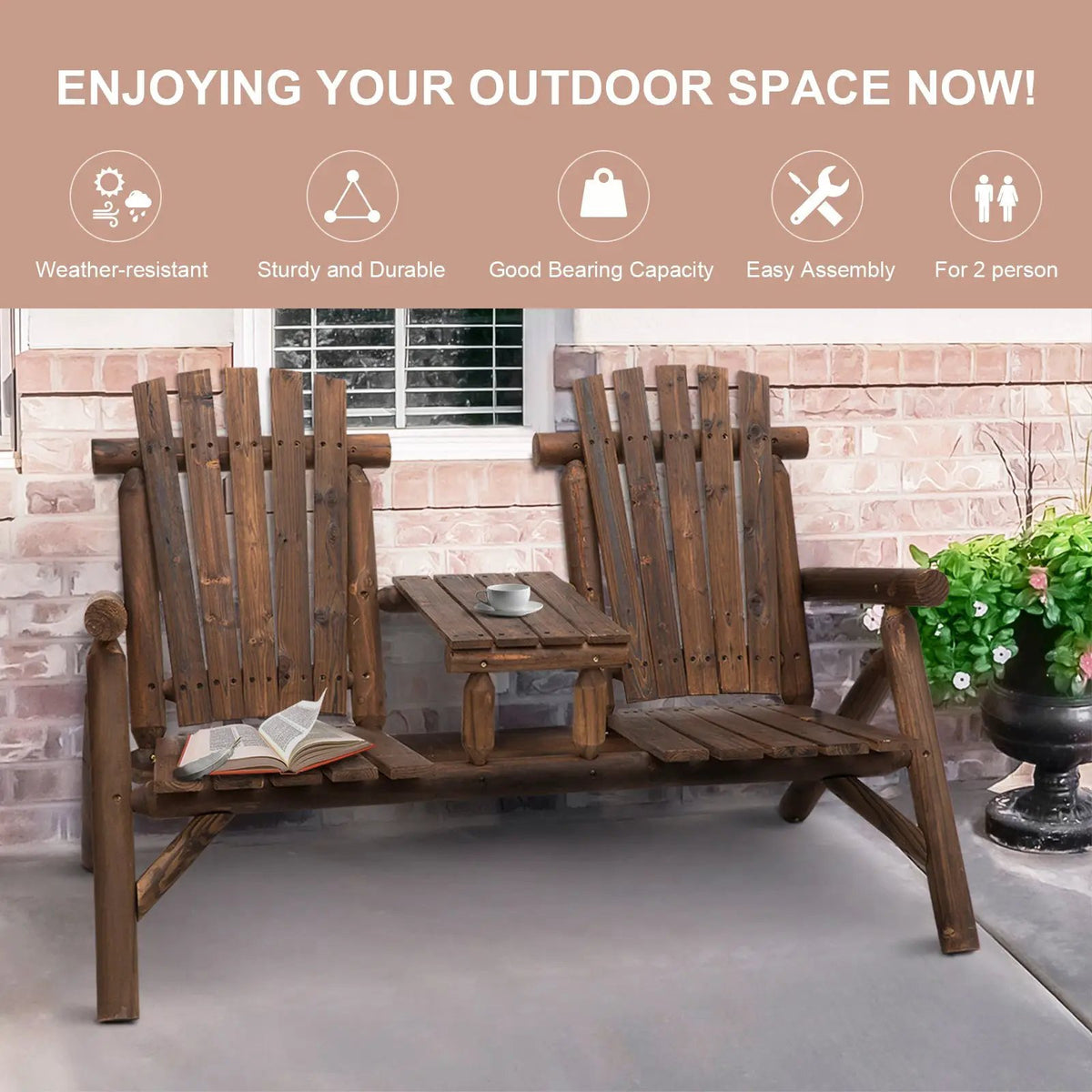 Outsunny 2-Seat Wooden Adirondack Chair, photo 7 of 9