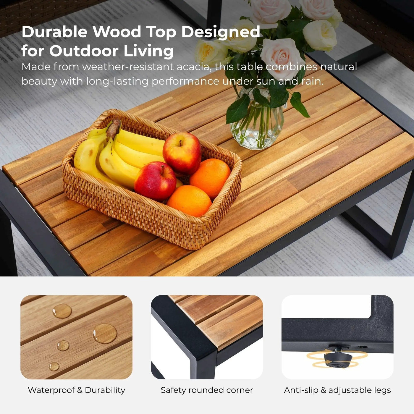 4 Piece Patio Furniture Set With Acacia Wood Table Top And Cushions by Unique Piece Furniture