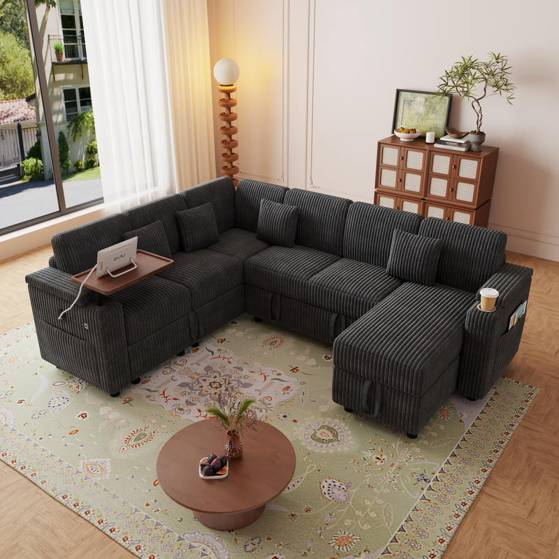 100-Inch Pull-Out Sofa with USB Ports and Cup Holder by HouseOfZazla