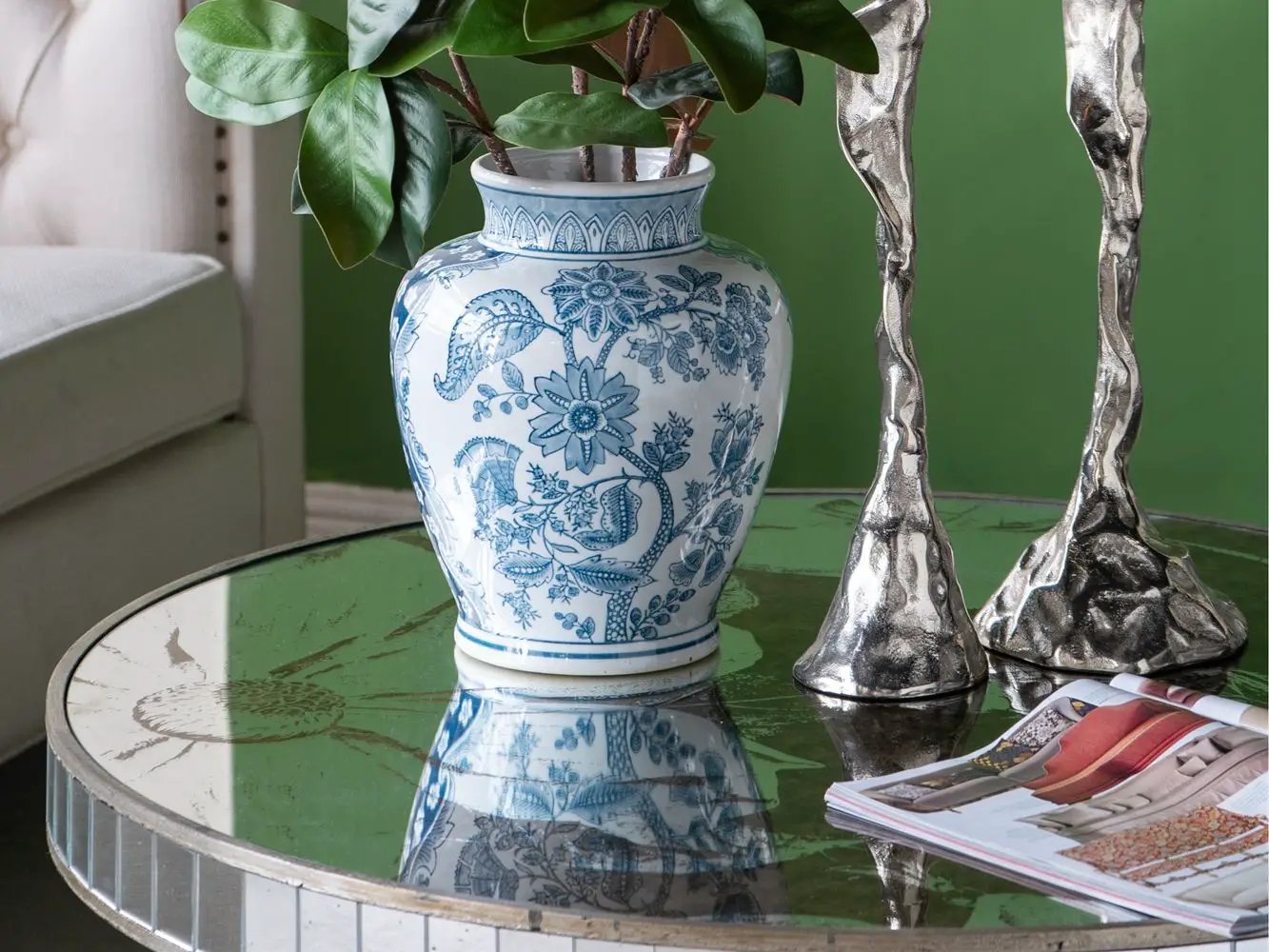 Round Table With Elegant Foral Design And Mirrored by HouseOfZazla
