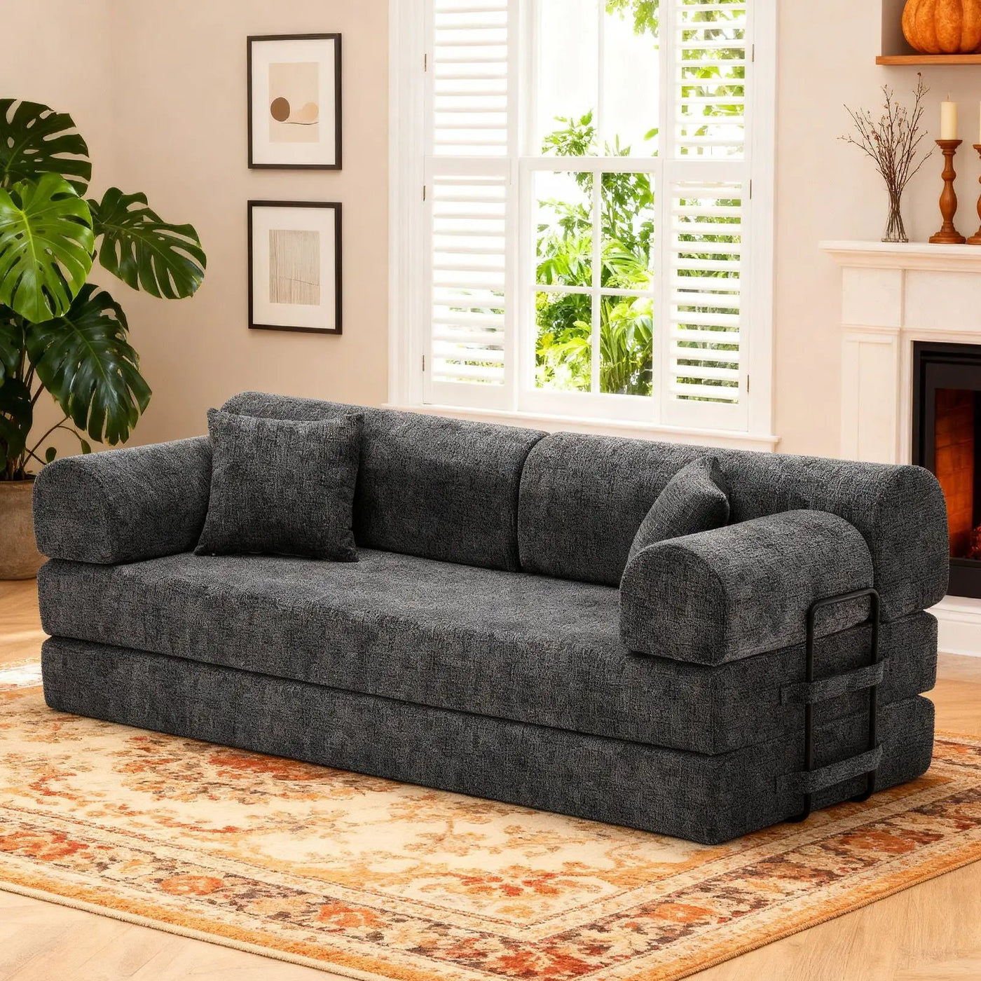 Modern 2 Tone Fabric Convertible Sleeper Sofa Bed by HouseOfZazla