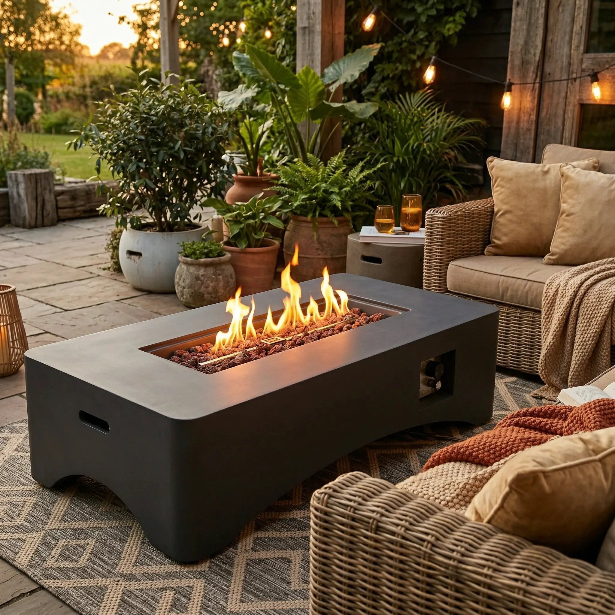 56" Propane Fire Pit Table, Rectangular Outdoor Gas Fire Pit by HouseOfZazla