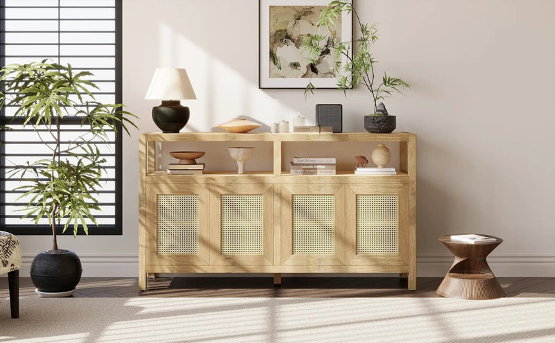 Bohemian Style Rattan Buffet Storage Cabinet with Solid Wood Frame by HouseOfZazla