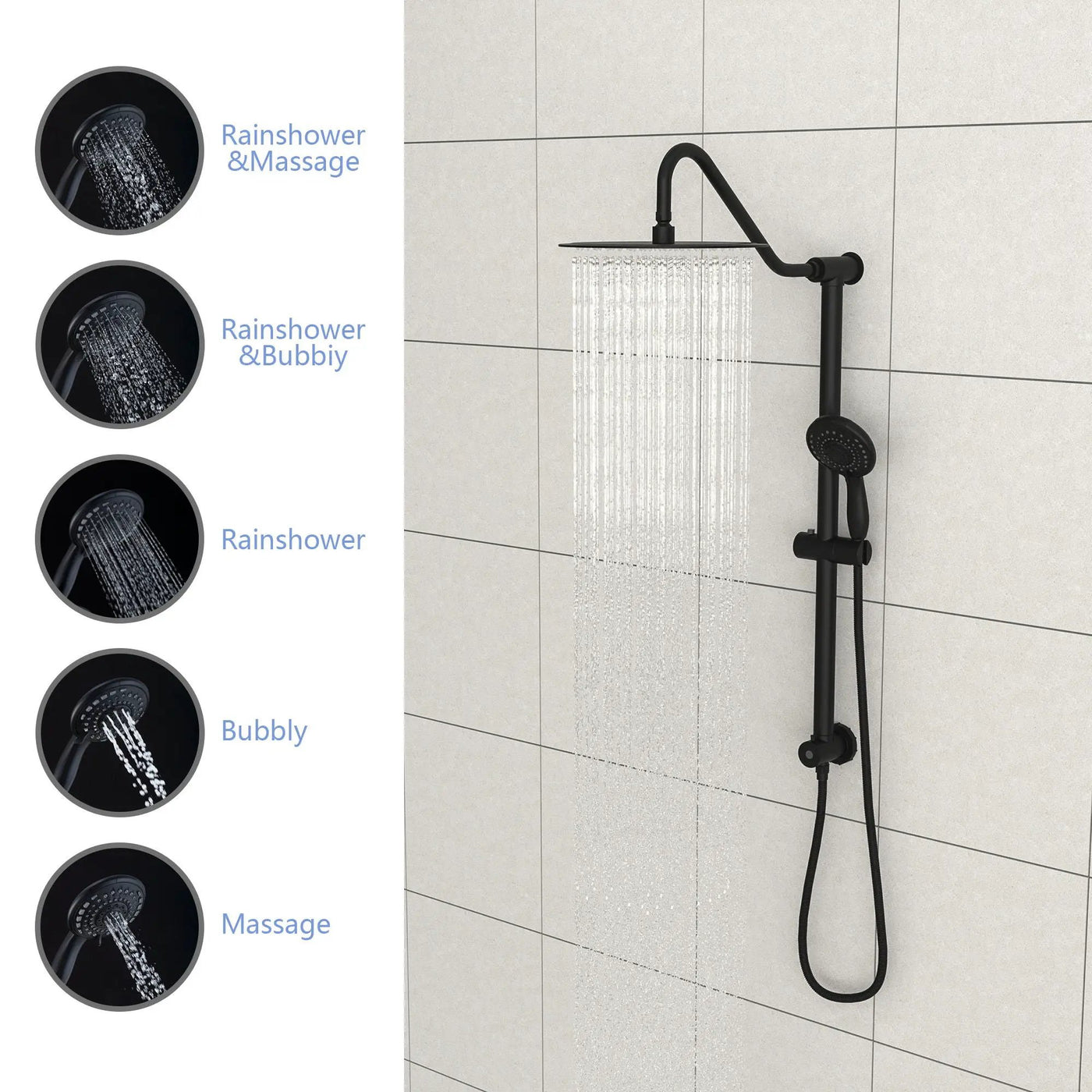 Shower System With 5 Function Rain Hand Shower And Slide Bar Combo by HouseOfZazla