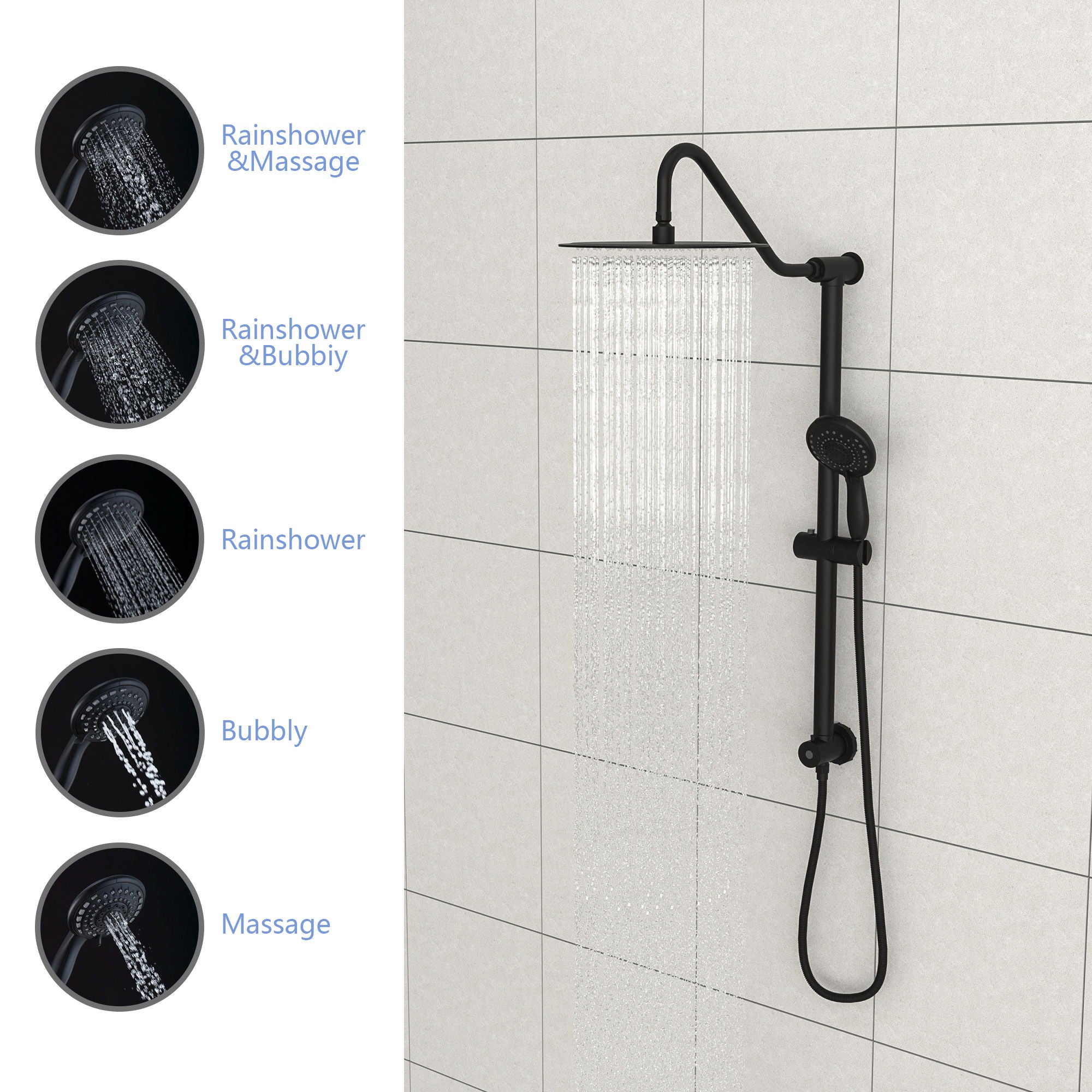 Shower System With 5 Function Rain Hand Shower And Slide Bar Combo by HouseOfZazla