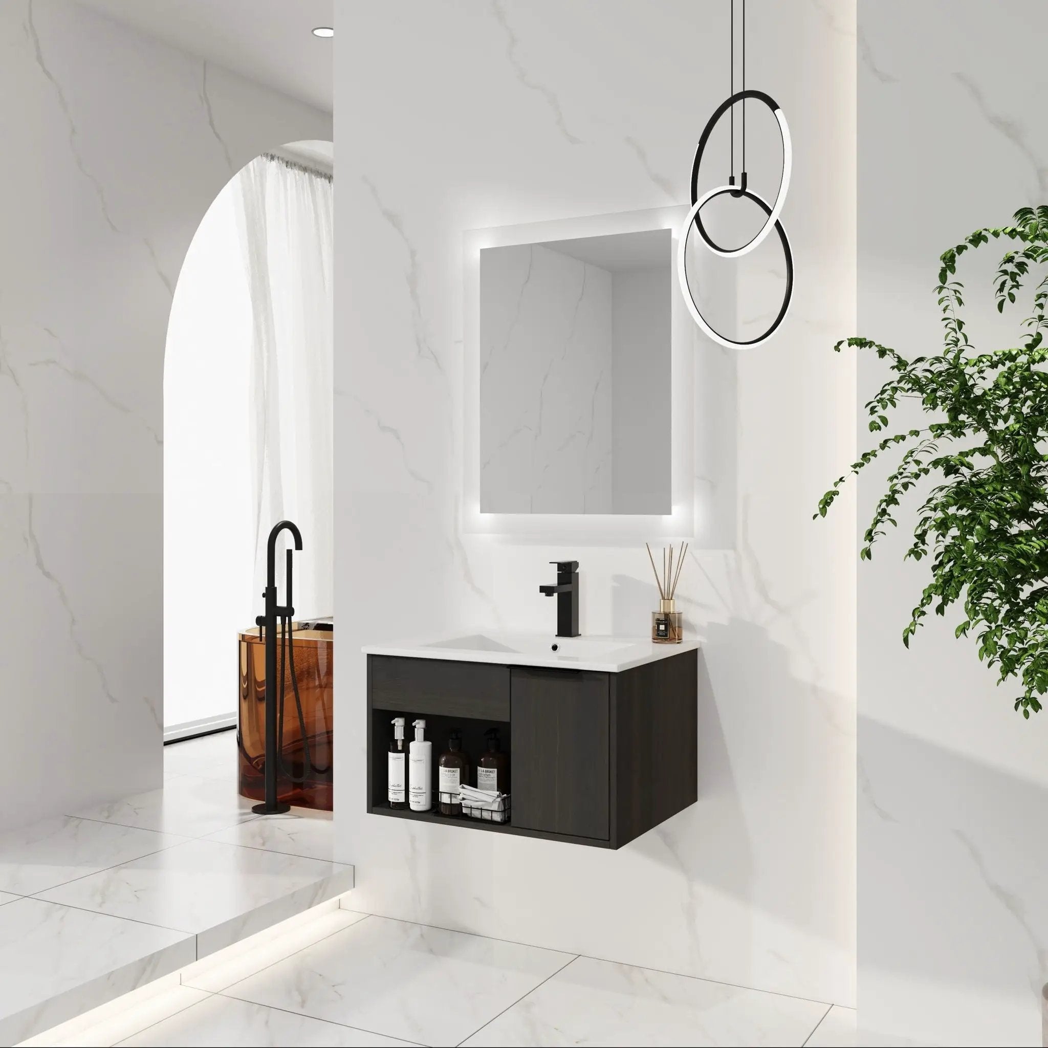 Wall Mounted Floating Bathroom Vanity With Open Shelf & Soft Close Door by Unique Piece Furniture