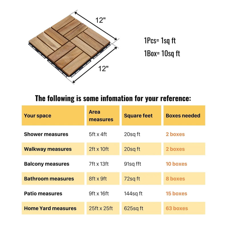 Interlocking Deck Tiles Checker Pattern, Square Acacia Hardwood Outdoor Flooring For Patio, Bancony, Pool Side by HouseOfZazla