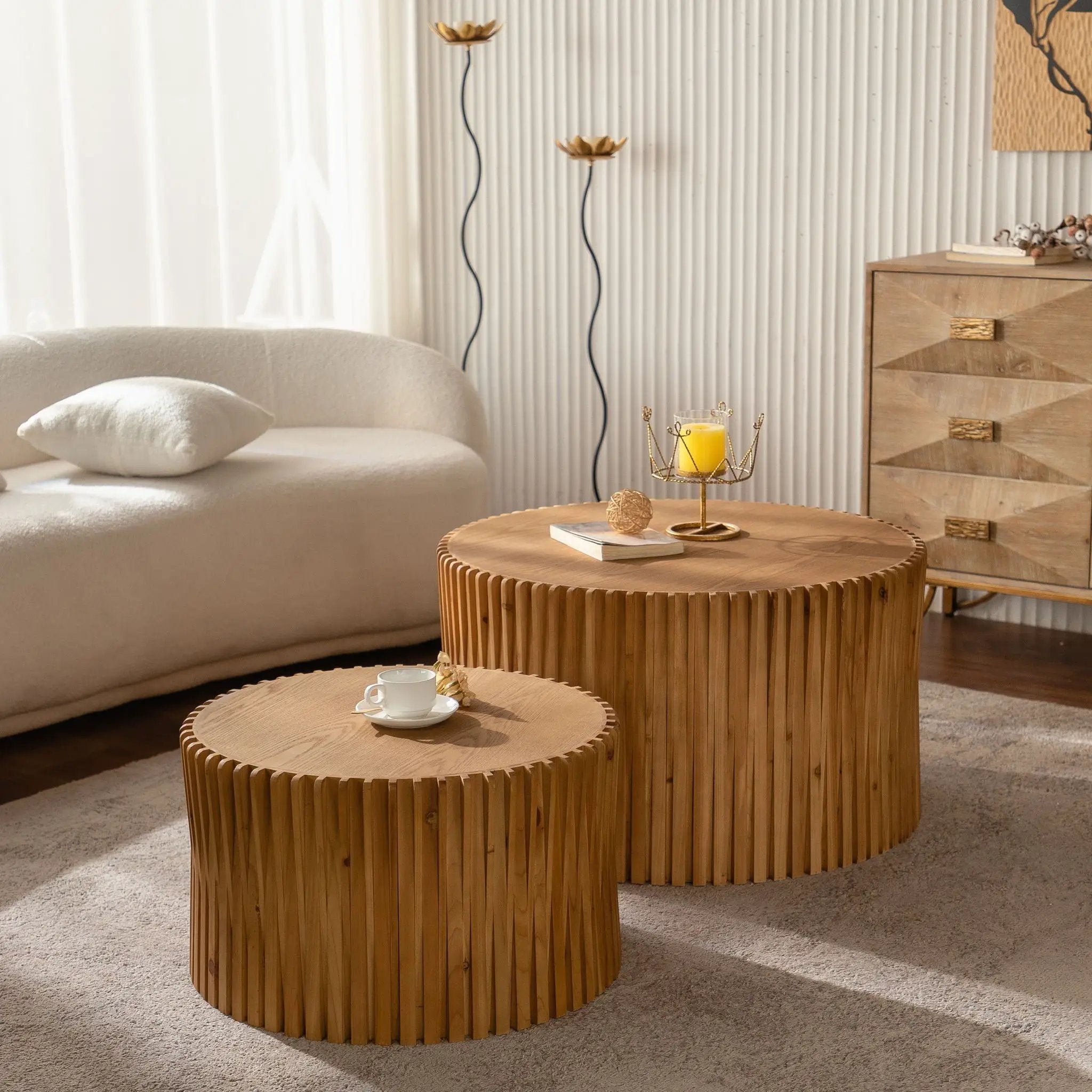 Cylindrical Coffee Table With Vertical Texture Relief by HouseOfZazla