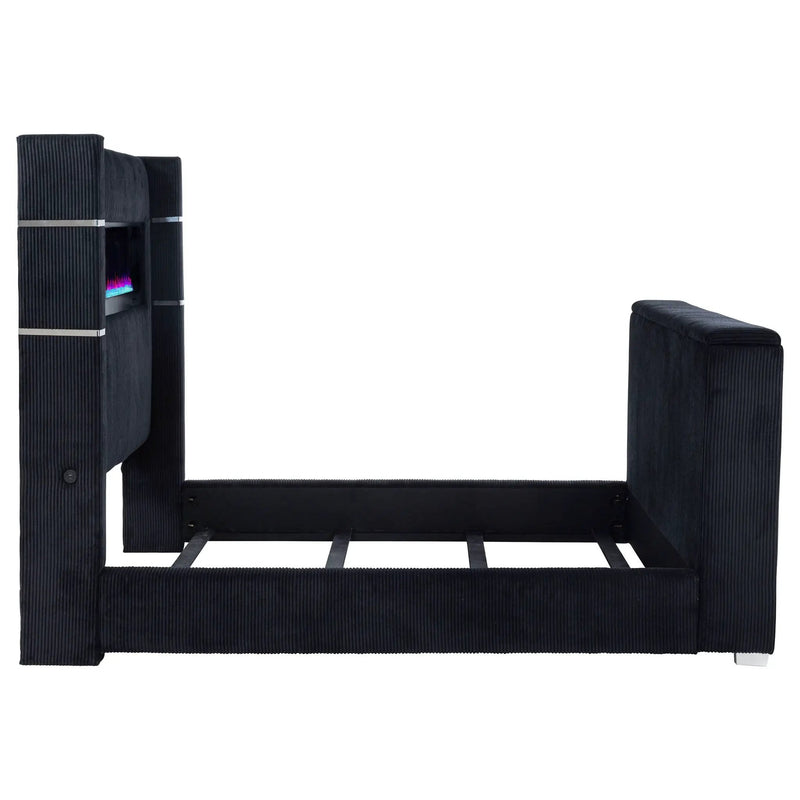 Tisdall Queen Flame Visualizer Wingback TV Bed Black by Unique Piece Furniture