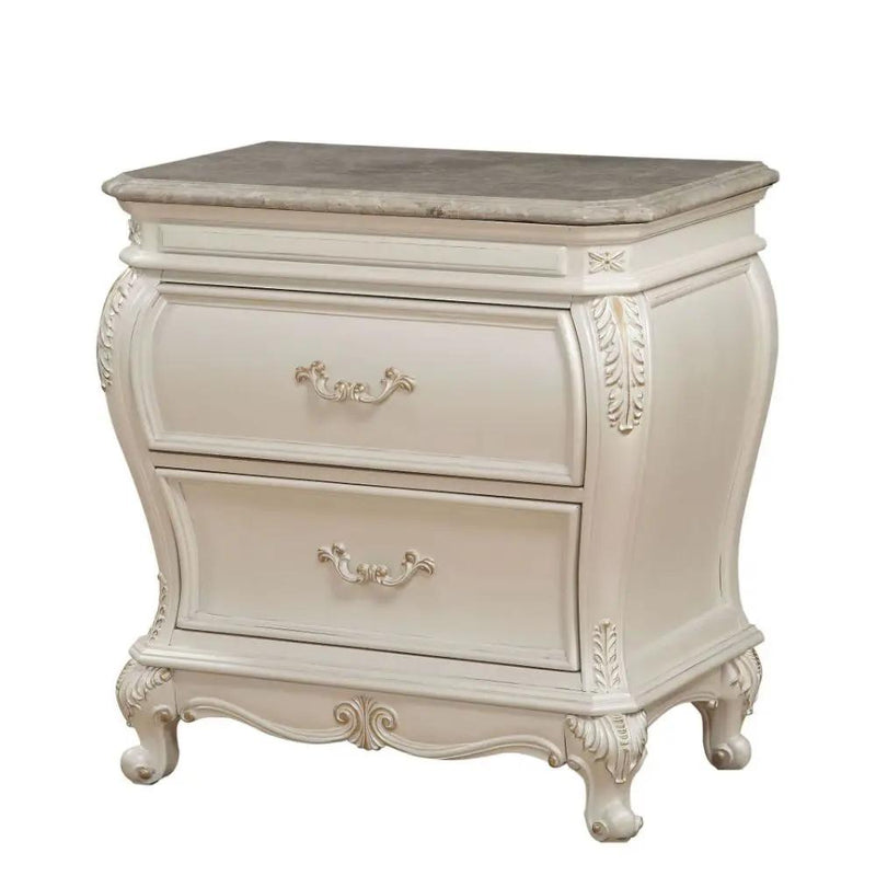 Chantelle - Nightstand With Marble Top - Pearl White by Unique Piece Furniture