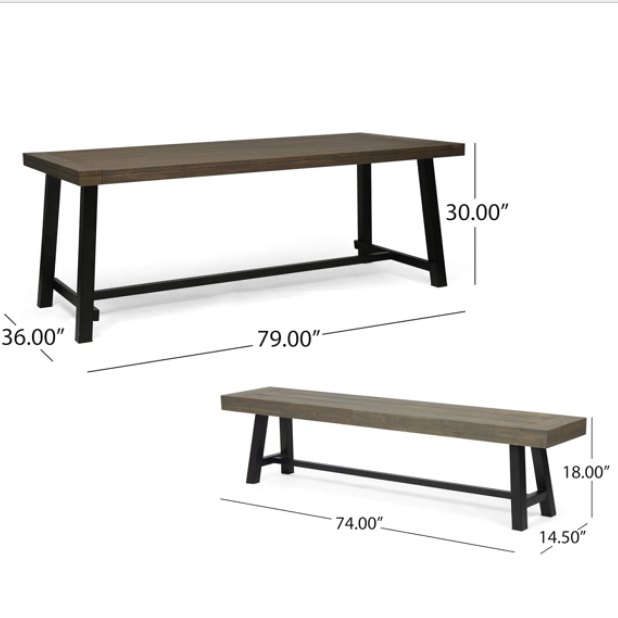 Outdoor 3 Piece Picnic Dining Set - Gray / Rustic Metal by HouseOfZazla