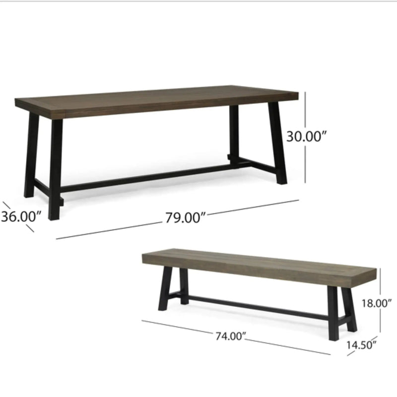 Outdoor 3 Piece Picnic Dining Set - Gray / Rustic Metal by HouseOfZazla