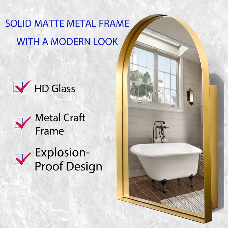 Arched Recessed Medicine Cabinet, Metal Framed Bathroom Wall Cabinet With Mirror And Adjustable Shelves, Wall Mirror With Storage For Bathroom by Unique Piece Furniture