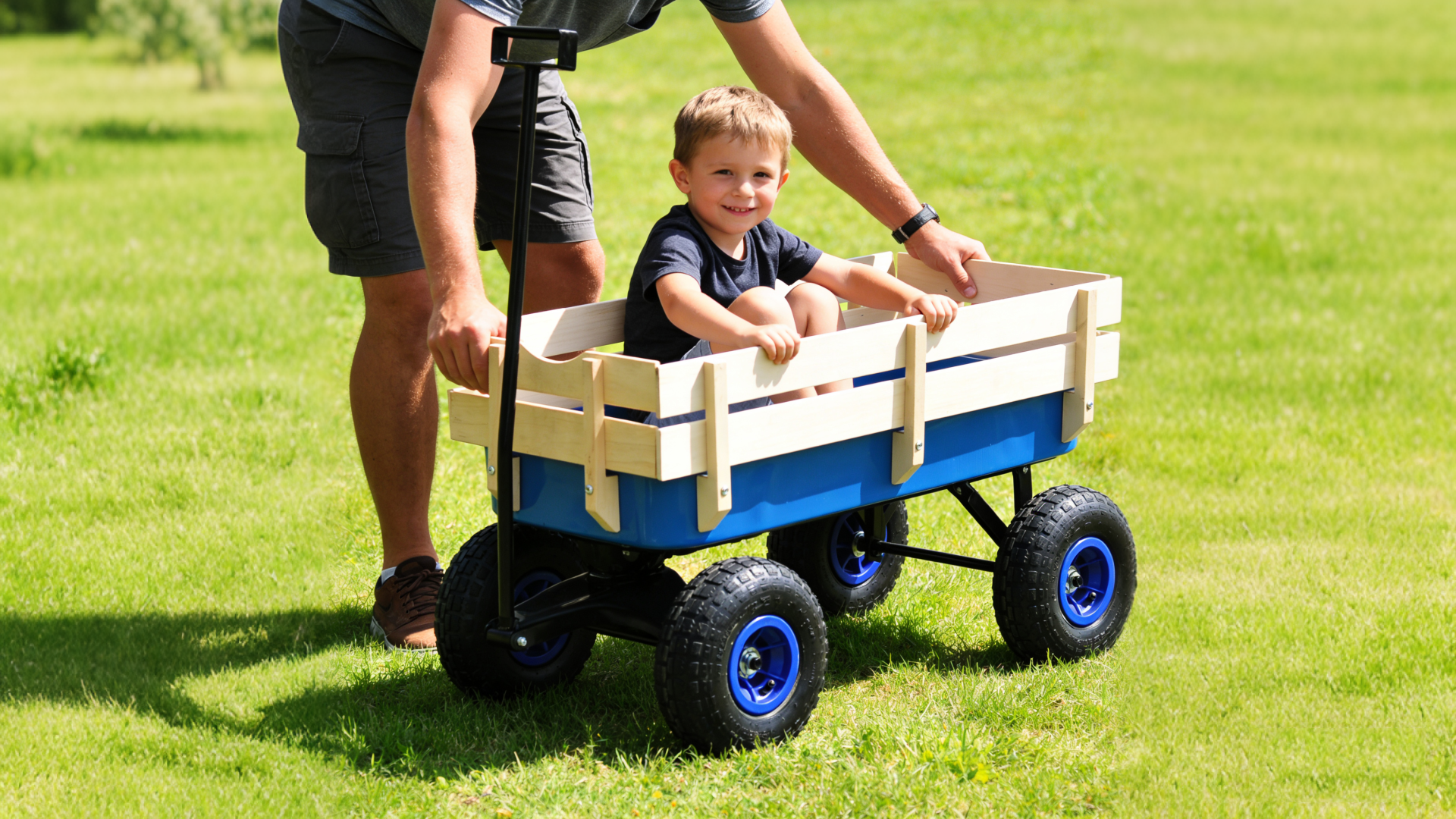 Outdoor Wagon All Terrain Pulling Wood Railing Air Tires Garden Cart by HouseOfZazla