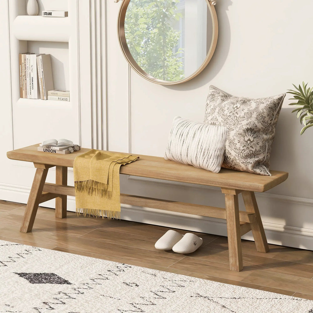 55" Farmhouse Wood Bench - Rustic Solid Wood Dining Room & Entryway Bench by HouseOfZazla