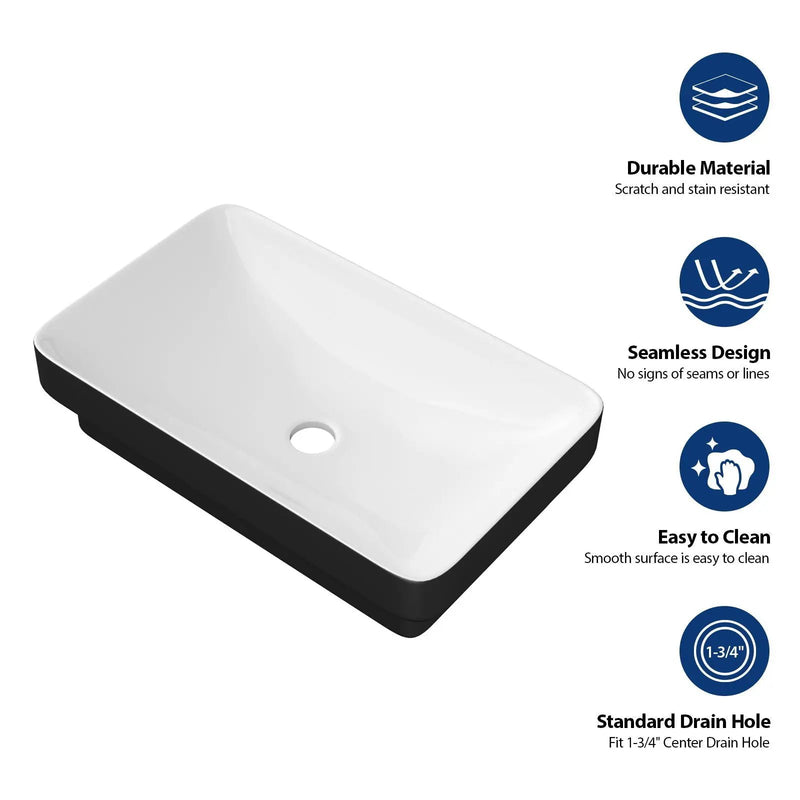 Semi Recessed Bathroom Sink With Vessel Design, Durable Glazed - White / Black by HouseOfZazla