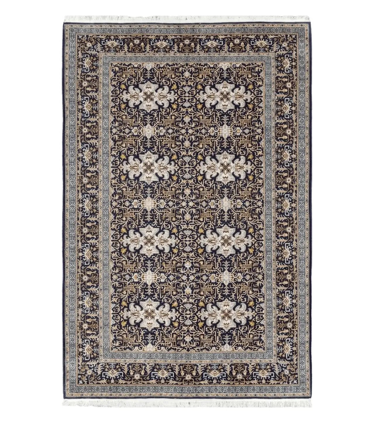 Persian Kashan Rug, Navy Blue, Hand-Knotted, Wool, 4' 8" x 7' 4", Pair A by Jewel Rugs