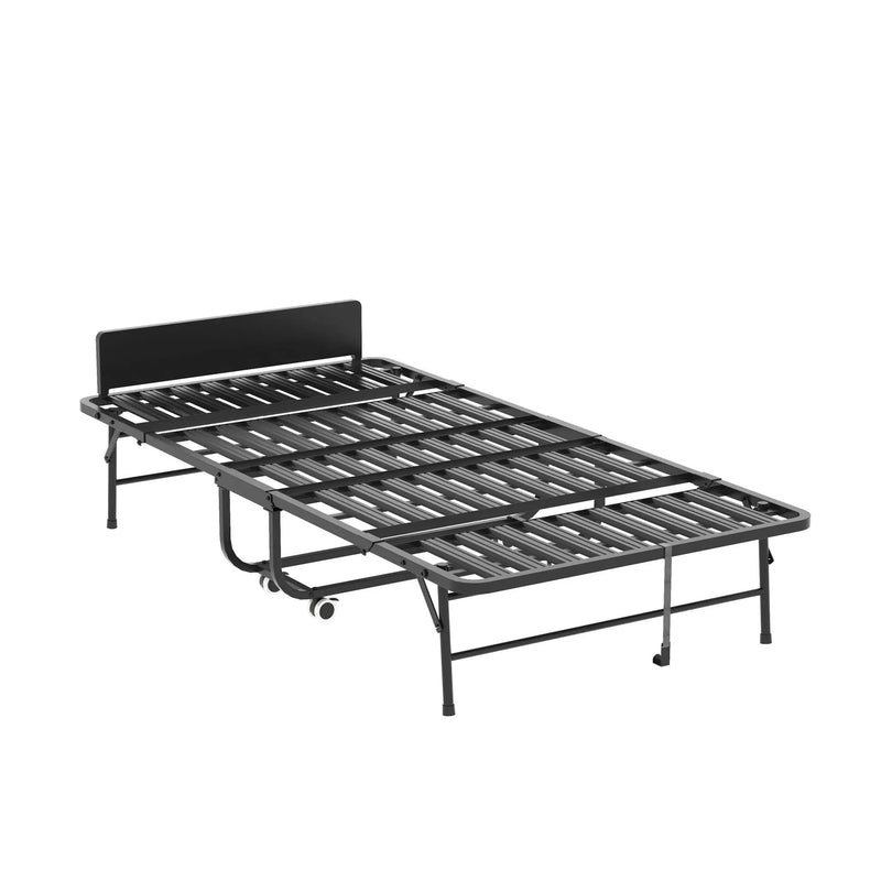 Twin Folding Bed With Adjustable Headboard, Memory Foam For Tall People, Heavy-Duty Portable On Wheels, Easy Assembly - Black by HouseOfZazla
