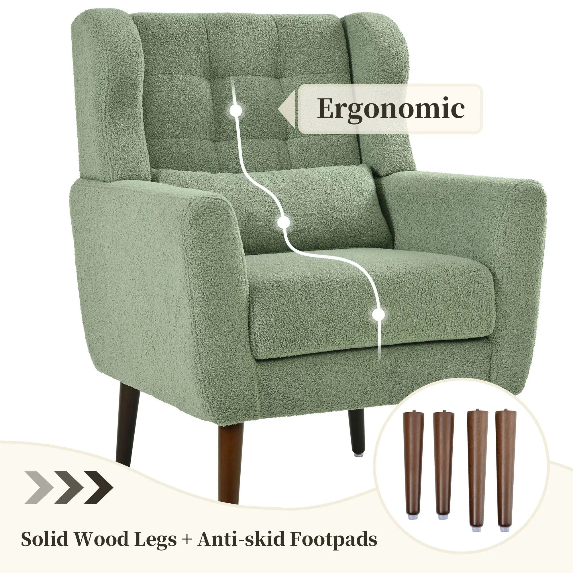 Modern Accent Chair, Teddy Fabric Living Room Chairs Comfy Reading Chair, Mid Century Accent Chair, Lounge Arm Chairs Armchair For Living Room Bedroom - Light Green by Unique Piece Furniture